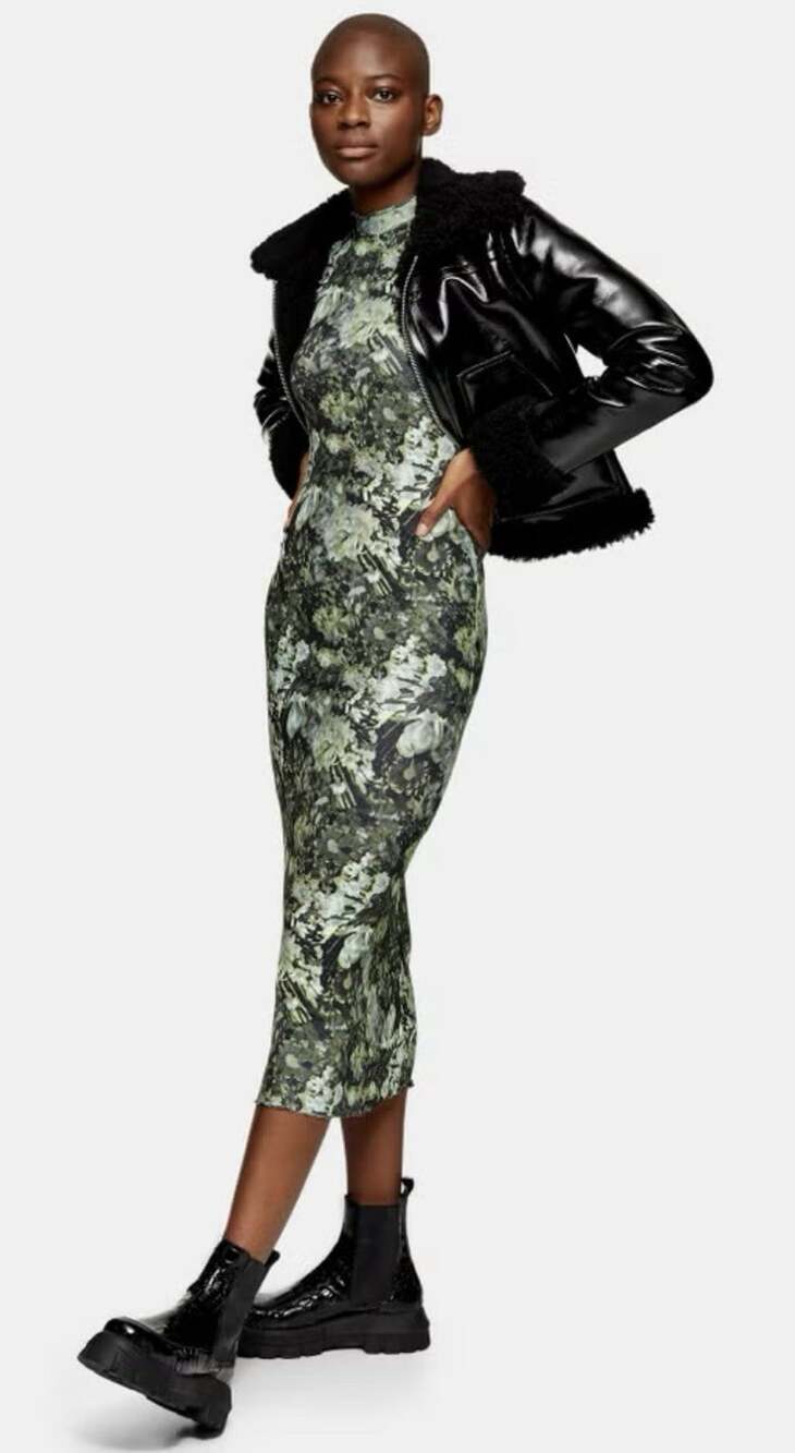 Topshop Glitch Floral Jersey Midi Dress Size 8